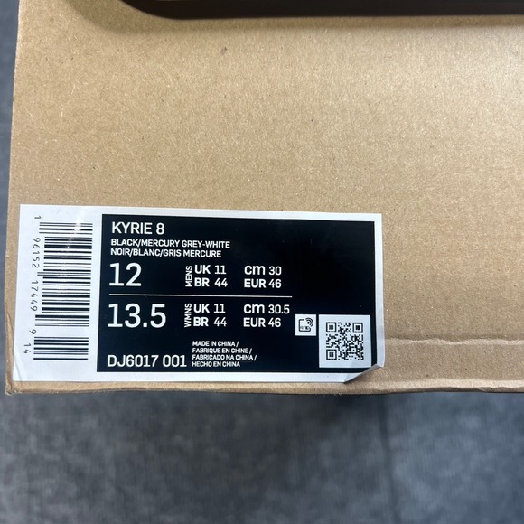 NIB Nike Kyrie‎ 8 Orca Men\'s 12 Basketball Shoes Black/Mercury/Grey DJ6017-001